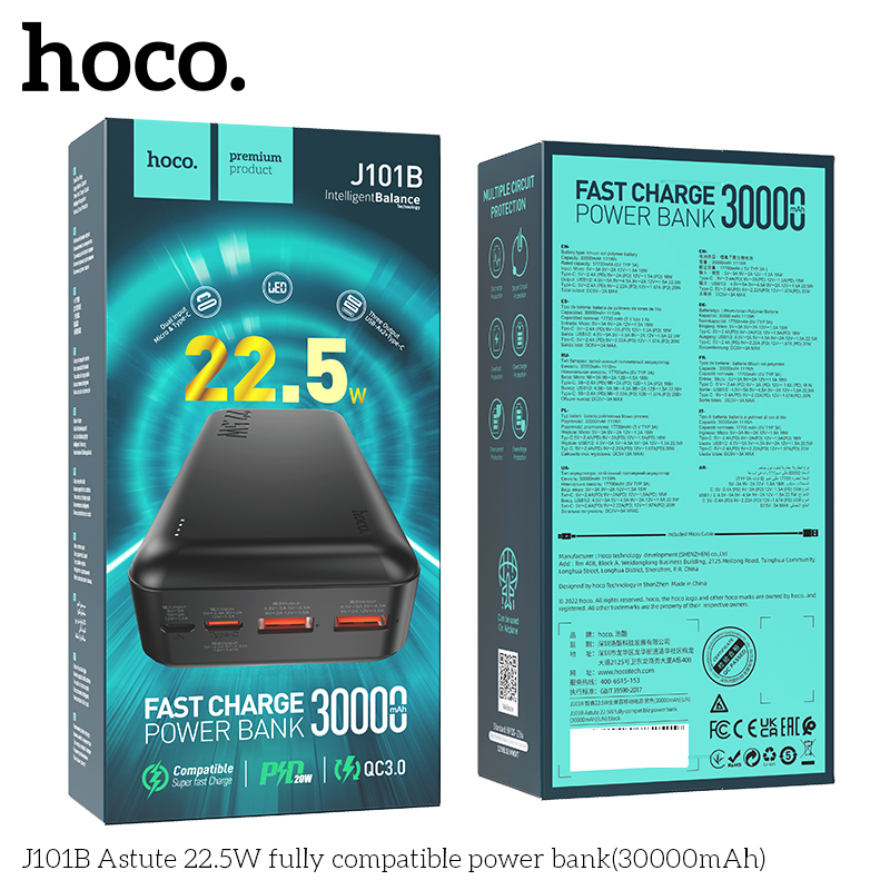 Pin Sạc Dự Phòng Dành Cho Hoco J101B 30000Mah 22.5W Pd20W Qc3.0 Cao Cấp Hàng Chính Hãng