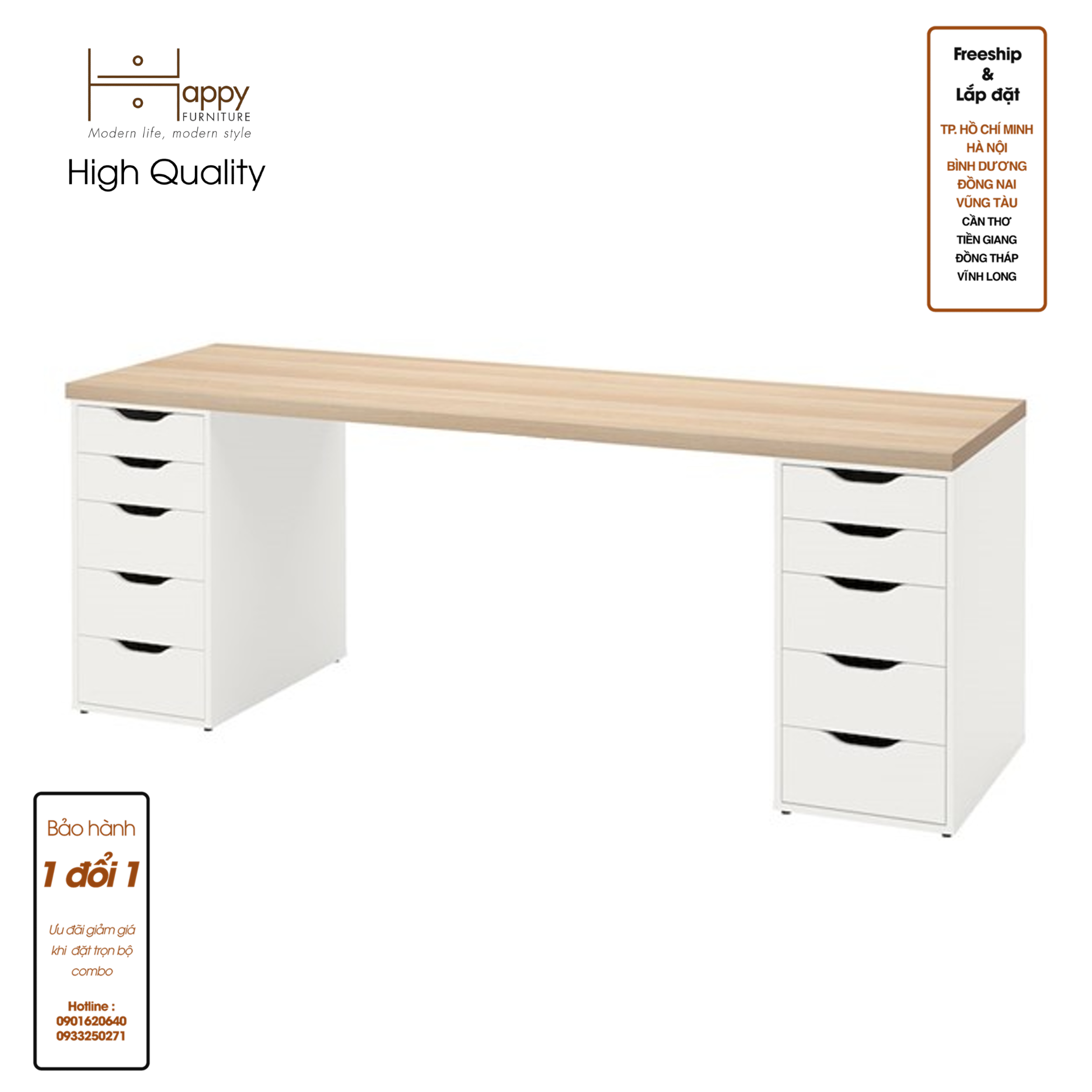 [Happy Home Furniture] LIDA, Bàn làm việc - 2 bên ngăn tủ, BAN_028, BAN_024