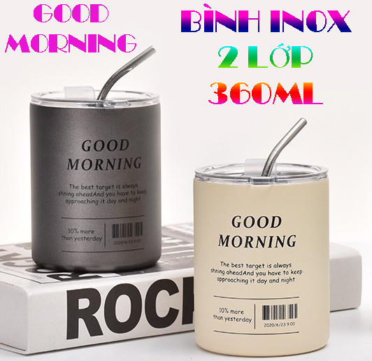 Ly Giữ Nhiệt Inox 304 2 Lớp 360Ml Kèm Ống Hút Inox