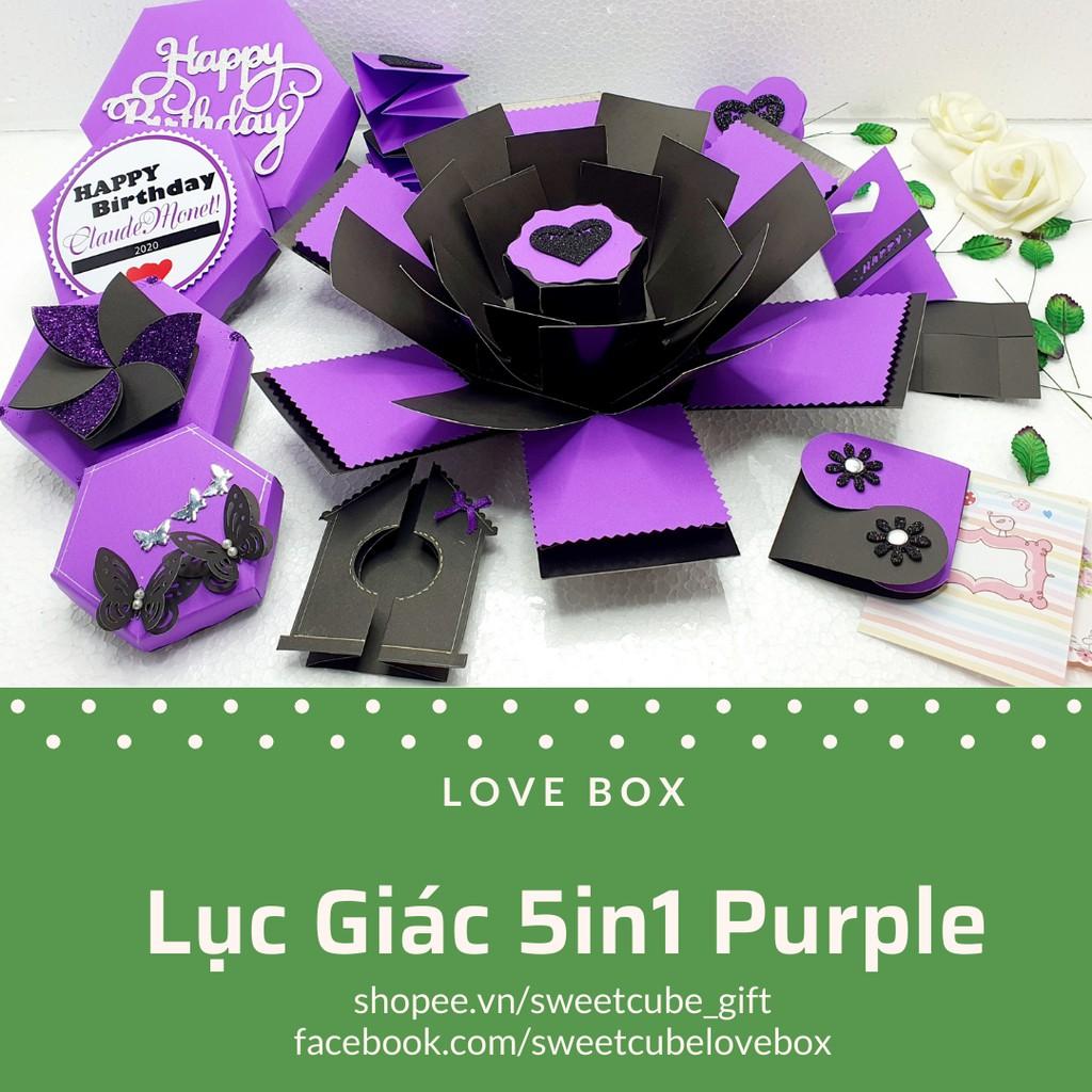 Hộp Quà Tri Ân - LOVE BOX LỤC GIÁC TÍM 5IN1 (19.5x19.5x13cm)