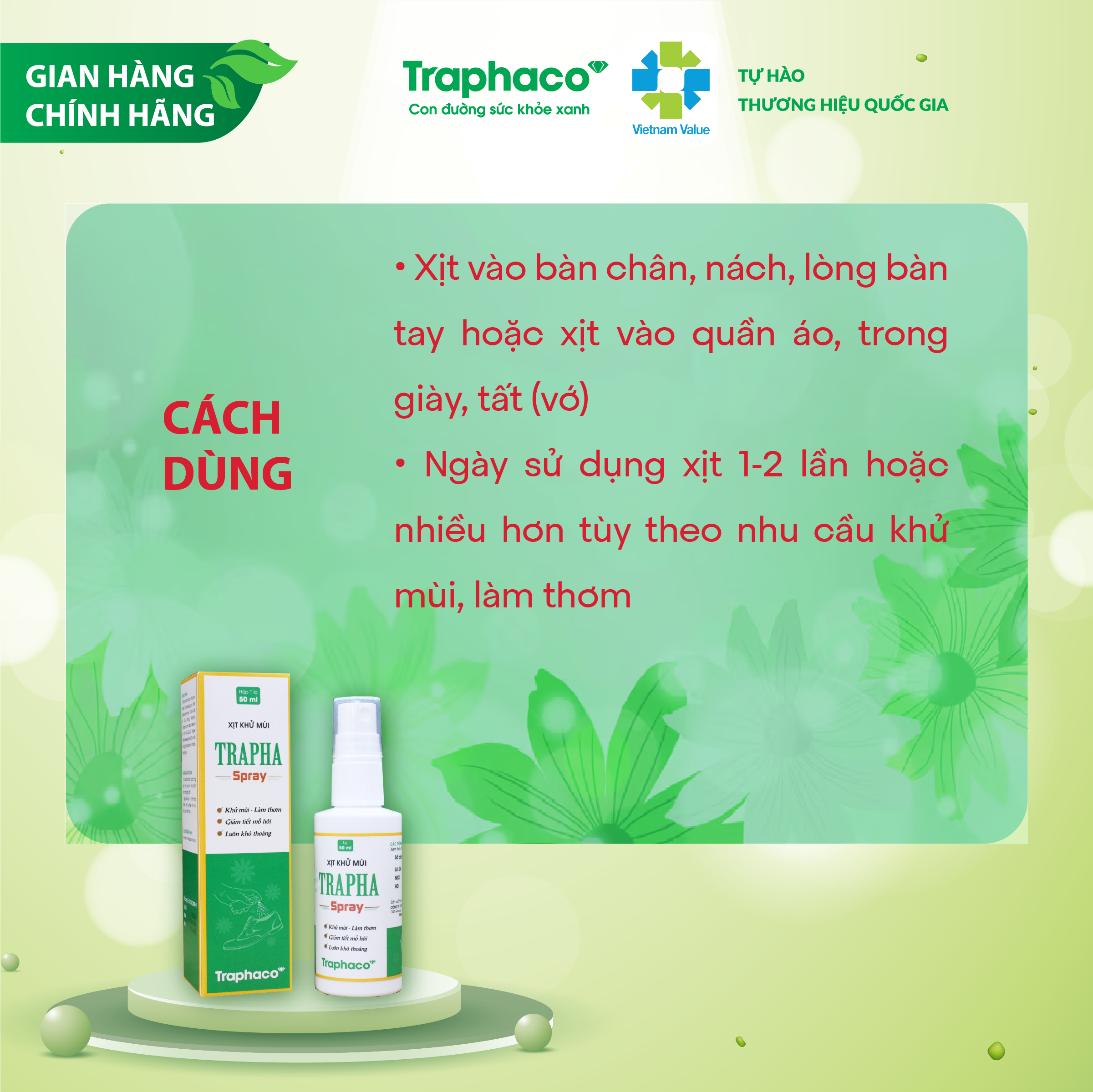 TRAPHA SPRAY - Giảm tiết mồ hôi và ức chế sự phát triển của vi khuẩn gây mùi