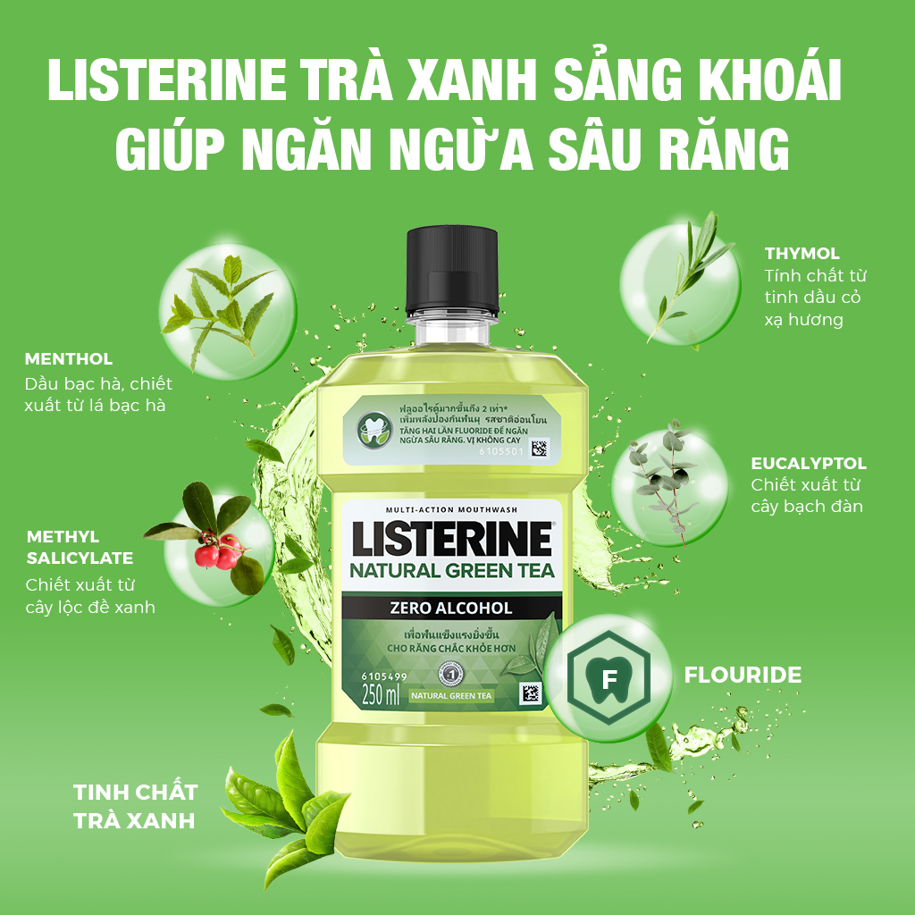 (Gift) Nước súc miệng ngừa sâu răng Listerine natural green tea 250ml 210076354