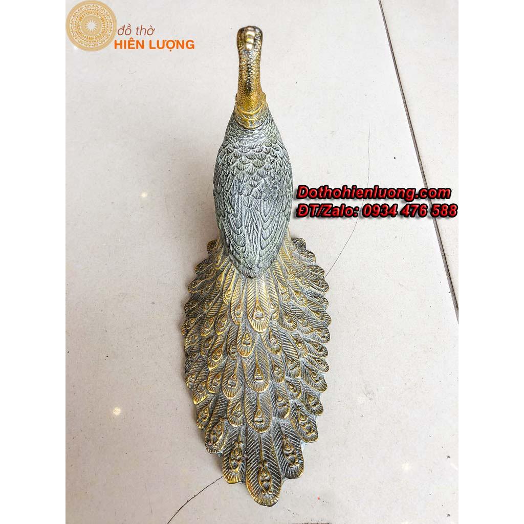 Tượng Linh Vật Công Xòe Đuôi Băng Đồng Màu Xanh giả Cổ - Vật phẩm phong thủy