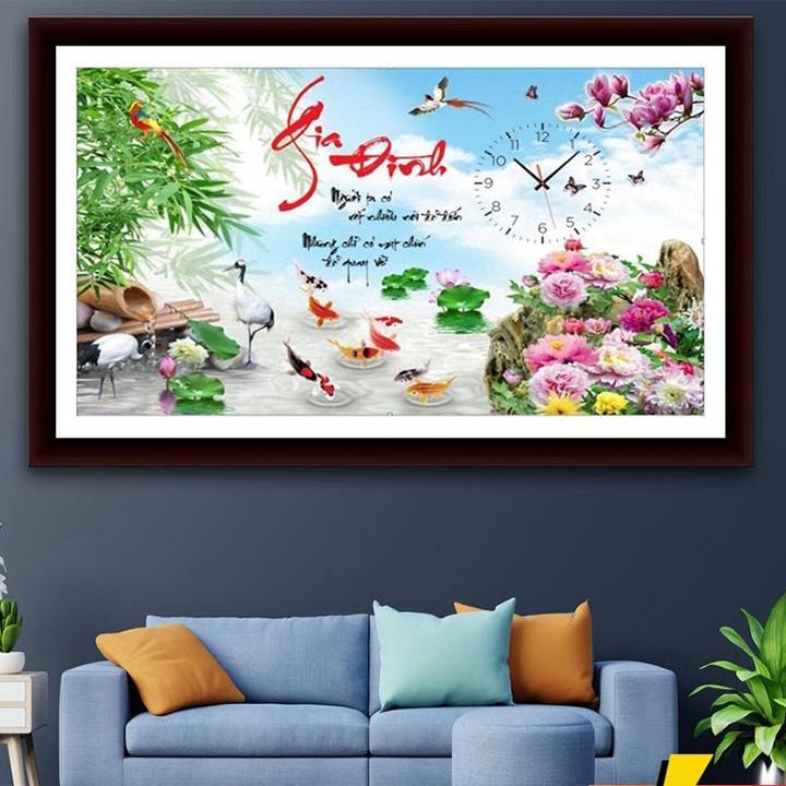 Tranh đá thư pháp gia đình đồng hồ VS364 - kích thước: 80 * 53cm.