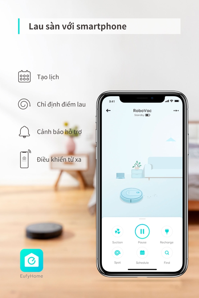 Robot hút bụi EUFY RoboVac 30C Max - T2130 - Lực hút 2000Pa cao chỉ 7.24cm hút được ở những nơi gầm thấp điều kiển bằng giọng nói tiếng Việt với Google Assistantsử dụng 100 phút