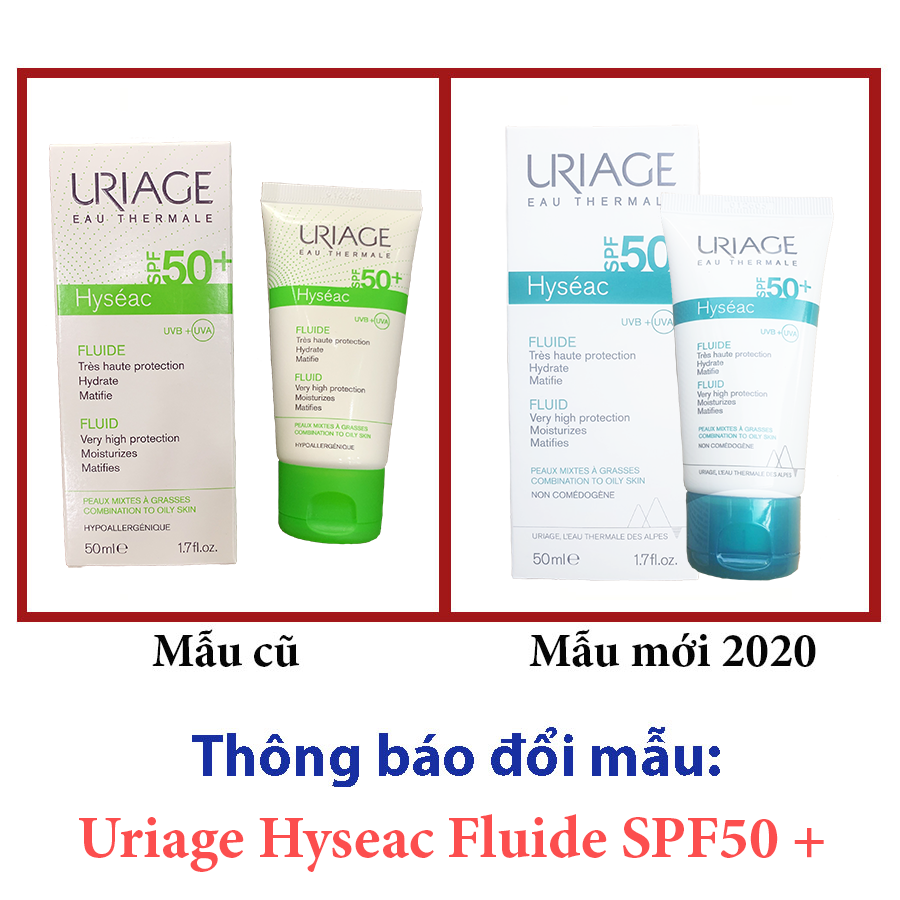 [Mẫu mới] Kem chống nắng dành cho da dầu Uriage Hyséac Flude SPF50+ 50ml + Tặng tẩy tế bào chết Sebamed 10ml