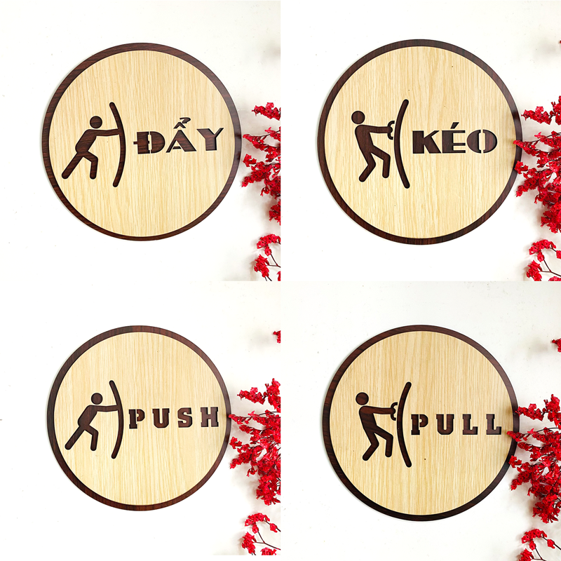 PP3 - Bảng gỗ dán cửa Pull - Push, Kéo - Đẩy Decor trang trí, hướng dẫn cửa ra vào hình tròn
