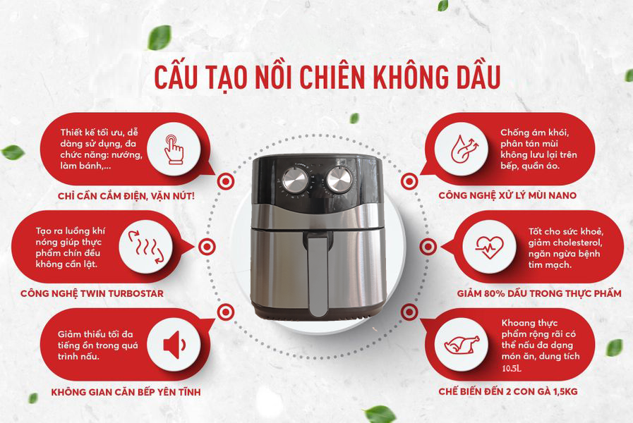 Nồi chiên không dầu 10.5L KB-8002M, Nồi chiên nướng đa năng, Thế hệ tiên tiến mới nhất - Hàng Chính Hãng