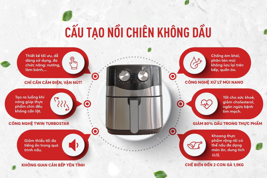 Nồi chiên không dầu 10.5L  KB-8002M, Nồi chiên nướng đa năng, Thế hệ tiên tiến mới nhất  - Hàng Chính Hãng