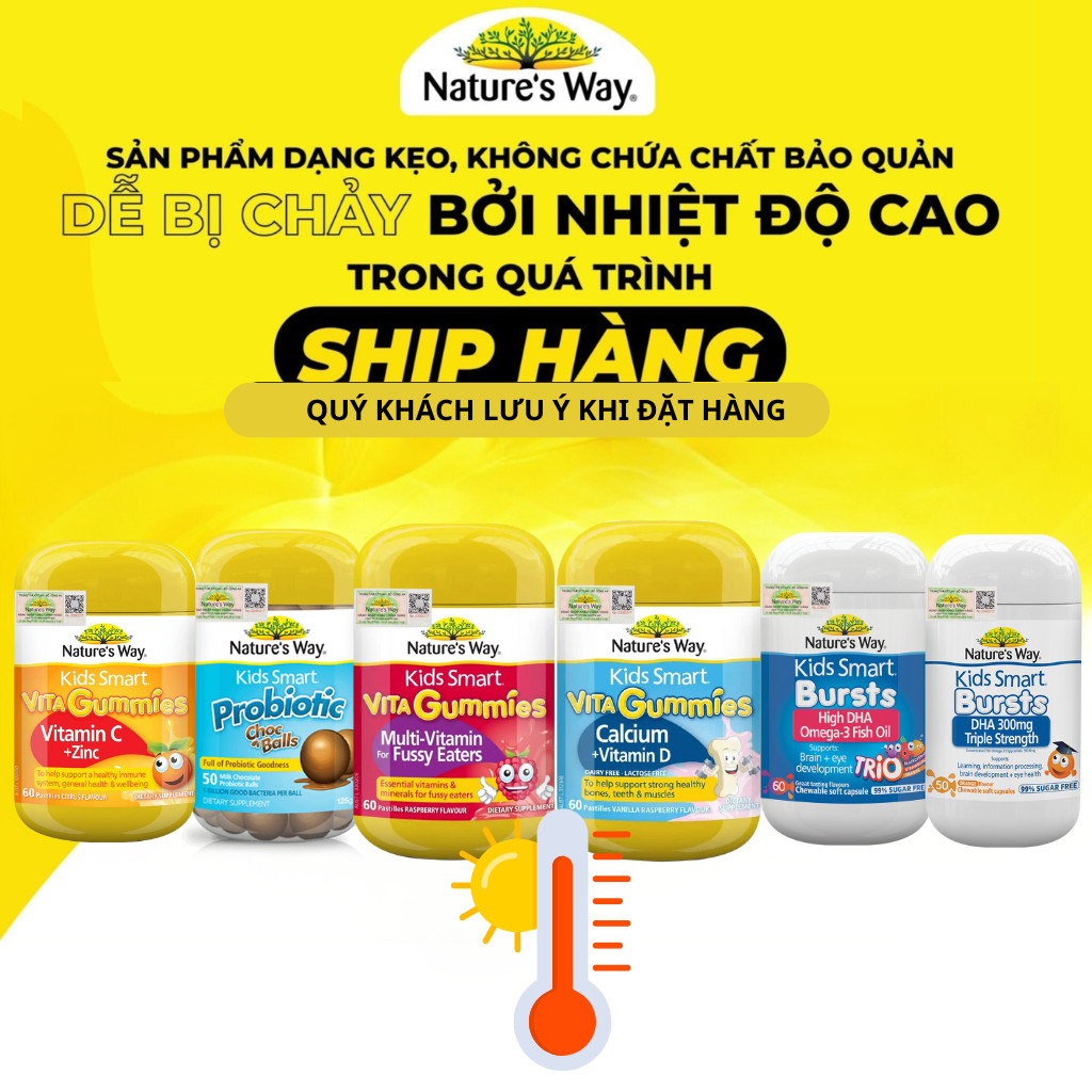 Kẹo Dẻo Vi Chất Cho Bé Nature's Way Kids Smart Vita Gummies Multi Vitamin for Fussy Eaters Kích Thích Ăn Ngon 60 Viên