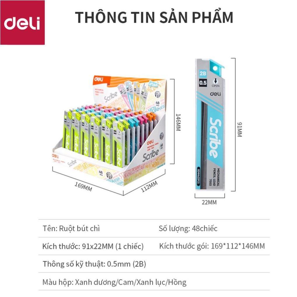 Ruột bút chì 0.5mm Deli, Xanh dương/Cam/Xanh lục/Hồng - 2 Ống - E7003