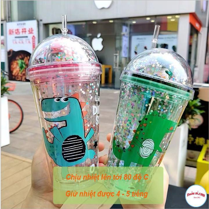 Bình Nước Khủng Long 3D Kim Tuyến Dung Tích 500ml Xinh Xắn 00653