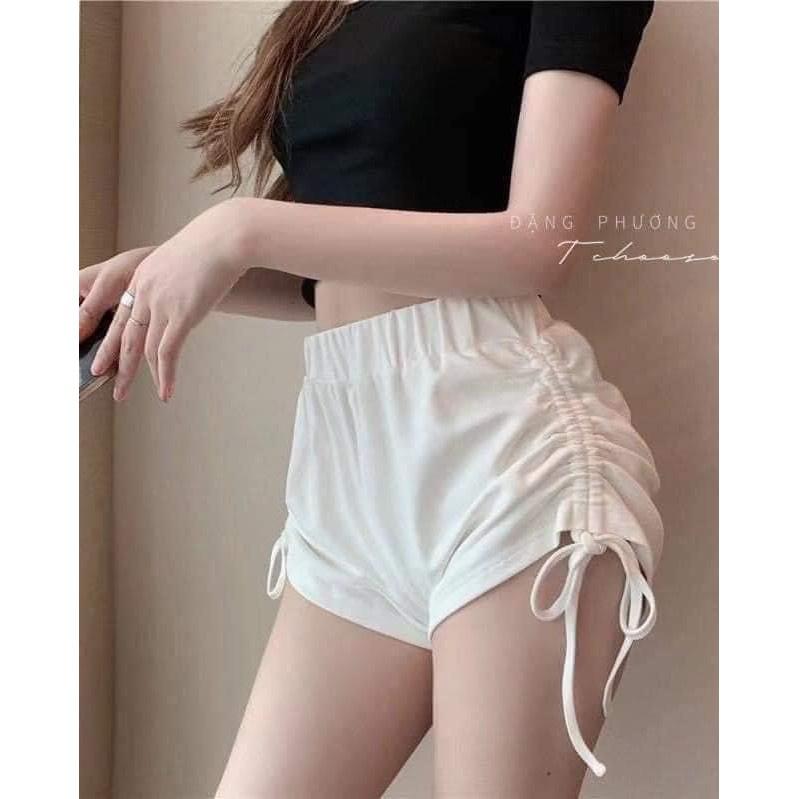 Quần đùi nữ mặc nhà RÚT DÂY quần short ngắn cạp chun chất thun lạnh co dãn Ulzzang