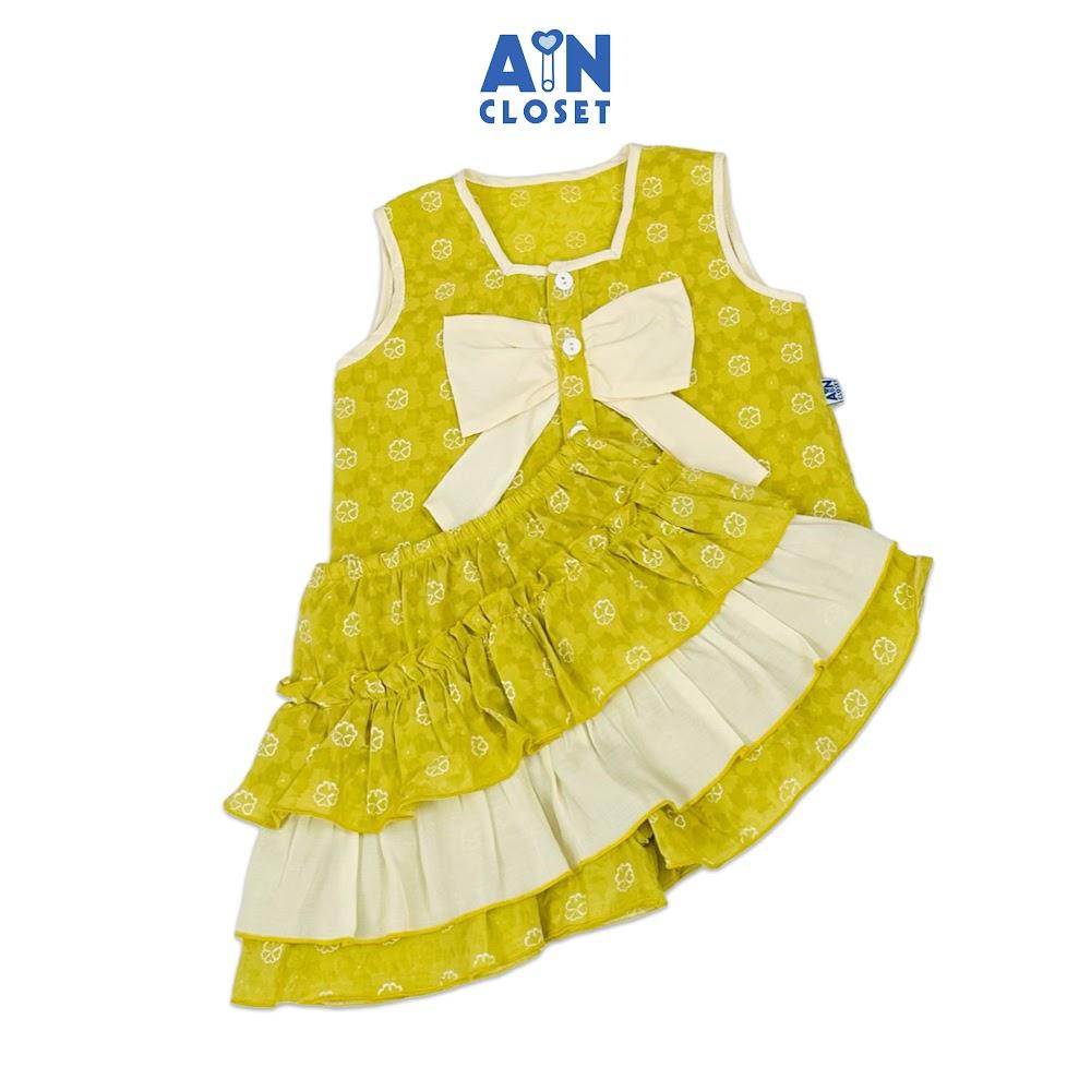 Bộ quần áo Ngắn bé gái hoạ tiết Nơ Xanh Lá Cotton - AICDBGW66FU5 - AIN Closet
