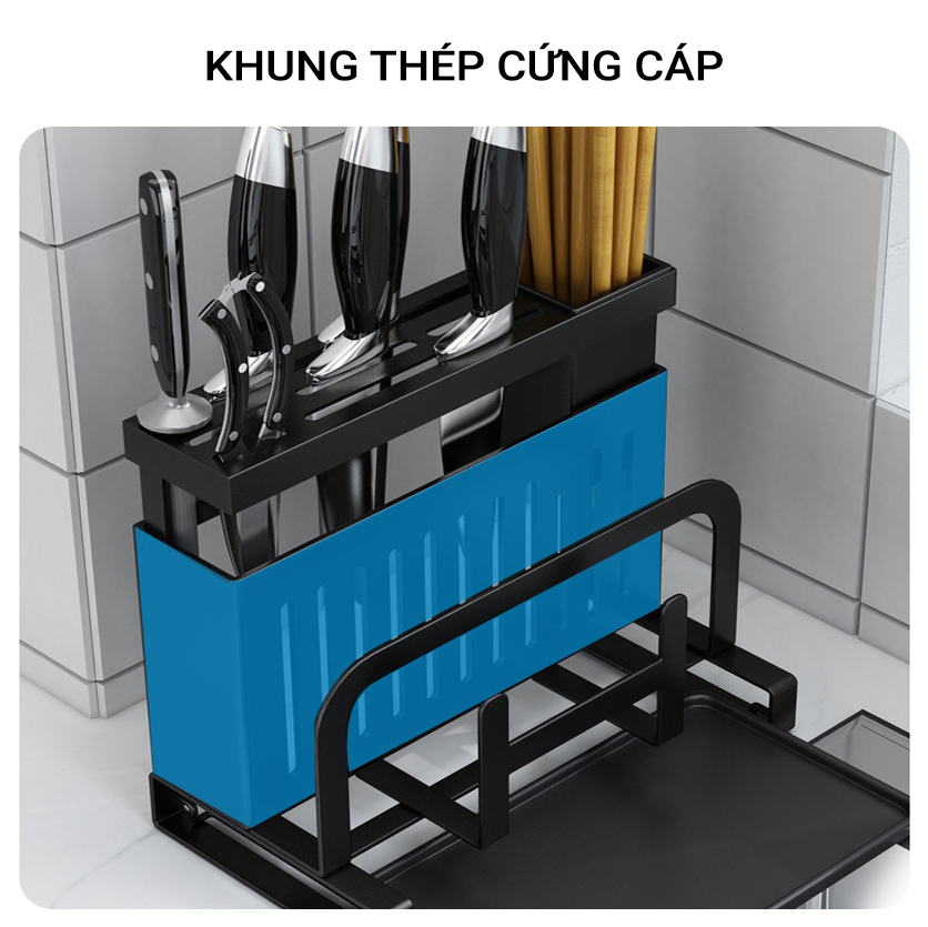 Giá Kệ Để Dao Thớt Ống Đũa Đa Năng Thép Đen Cao Cấp Chống Gỉ VANDO