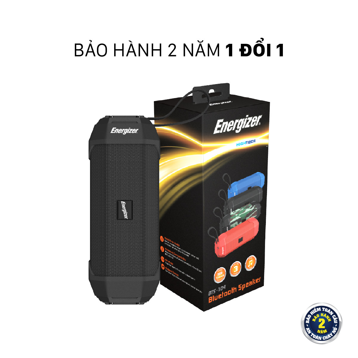 Loa Bluetooth Energizer BTS-104 kiêm sạc dự phòng - Kết nối bluetooth 5.0, Tích hợp micro, hỗ trợ FM radio, thẻ Micro SD, cổng AUX, cổng sạc USB-A - HÀNG CHÍNH HÃNG