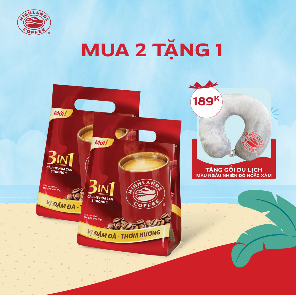 [Combo kèm 01 GỐI VĂN PHÒNG 189K] Combo 2 Túi Cà phê sữa hòa tan 3in1 Highlands Coffee (50 gói x 17g)