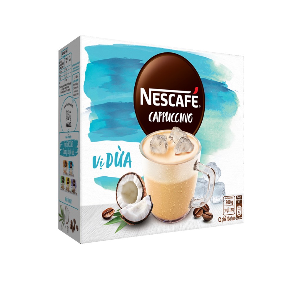 Combo 3 hộp cà phê hòa tan Nescafé Cappuccino vị dừa (Hộp 10 gói x 20g) - [Tặng bộ 3 ly thủy tinh]