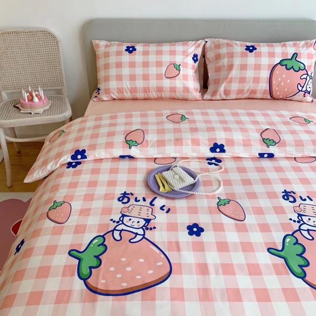 Set Cotton Living Hàng Nhập Khẩu Cao Cấp 4 Món Cô Bé Dâu