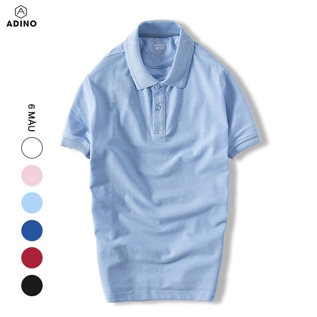 Hình ảnh Áo polo nam ADINO màu xanh nhạt phối viền chìm vải cotton co giãn dáng công sở slimfit hơi ôm trẻ trung AP82