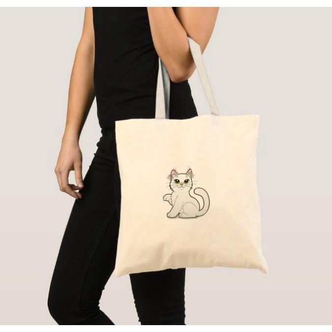Túi vải Canvas in hình bộ sưu tập Mèo Con kích thước 38x33x10cm Trương Gia Túi Vải - Túi Canvas - Mèo con túm nơ
