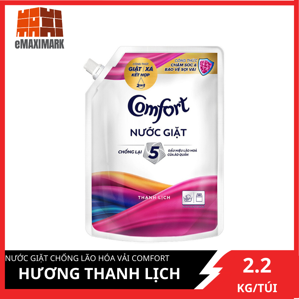 Combo 2 Nước giặt chống lão hóa vải Comfort hương Thanh Lịch túi 2,2KG