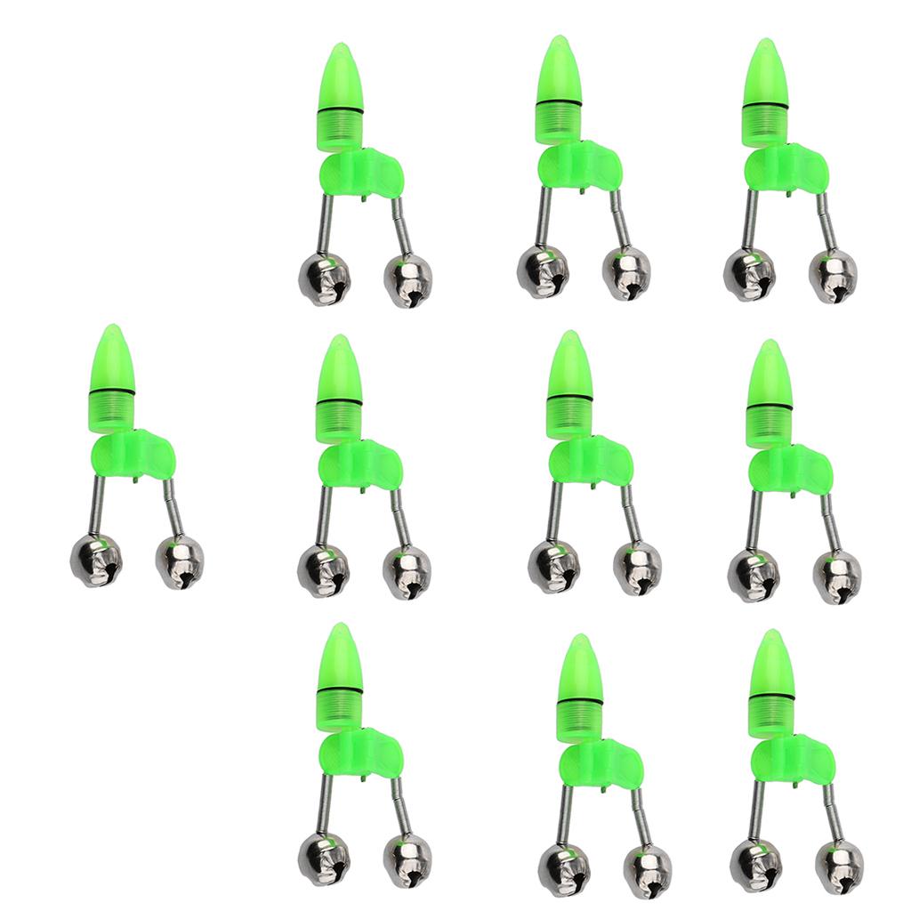 10 Pieces LED Twin Bells  Night Fishing Rod LED Light Clip Bite Lure Alarm