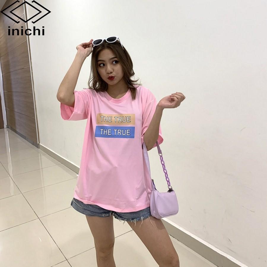 Áo thun tay lỡ form rộng Unisex INICHI hình in chữ THE TRUE hot trend - IC623 màu vàng