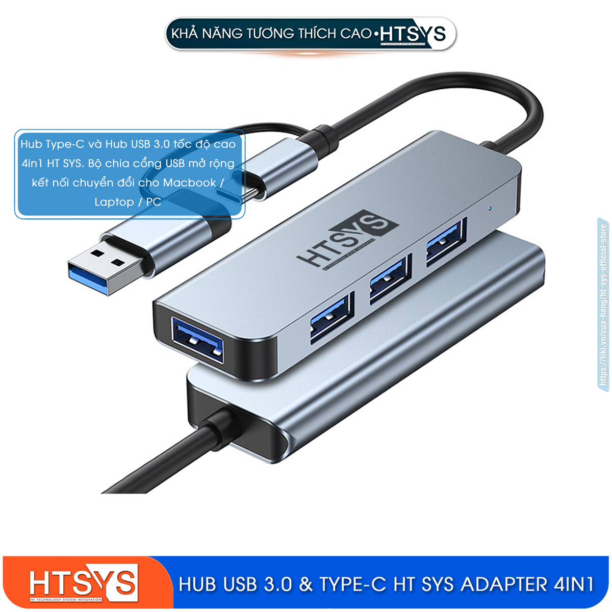 Hub Chuyển Đổi USB Type C HT SYS 4 in 1 To USB 3.0 - Hàng Chính Hãng