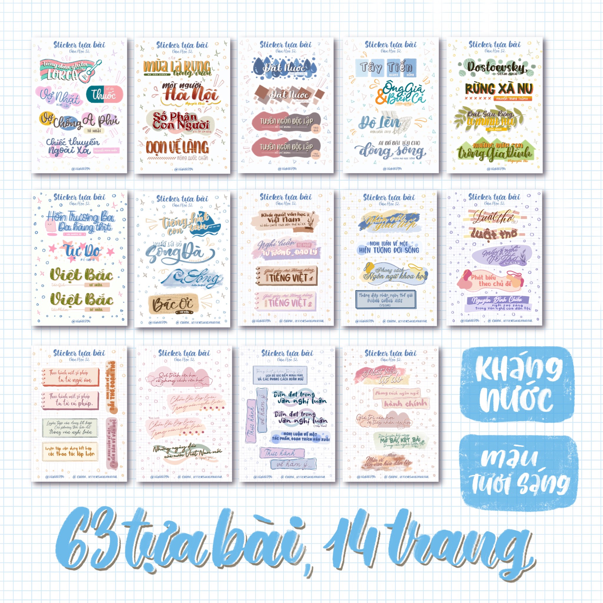 Bộ 63 Sticker Tựa Bài Văn Học 12 - Sticker Ham Học