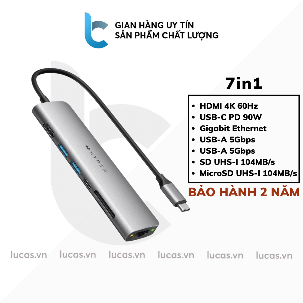 Hub/ Cổng Chuyển USB-C Hyperdrive Slab 7in1 - Hàng Chính Hãng