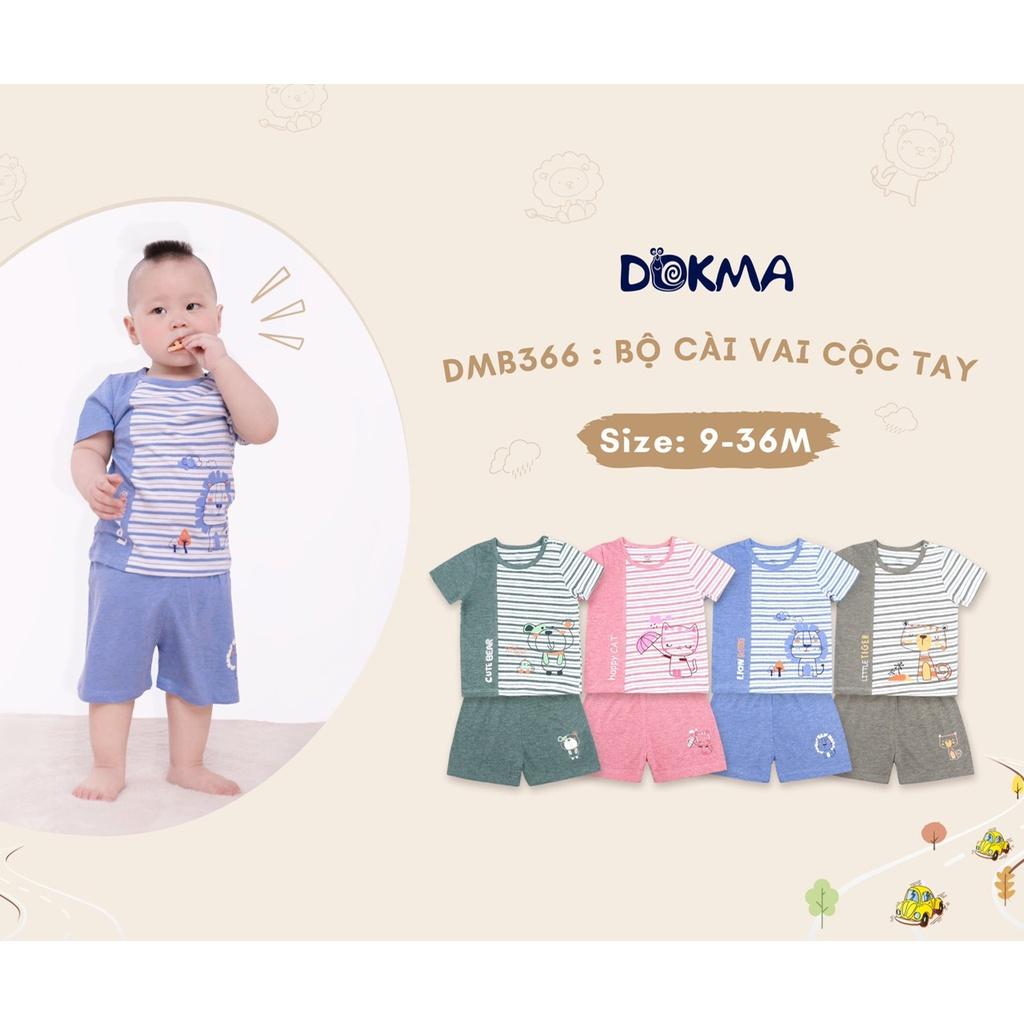 Dokma Bộ quần áo ngắn tay cài vai sọc bé trai bé gái sợi tre 6-36 tháng DMB366