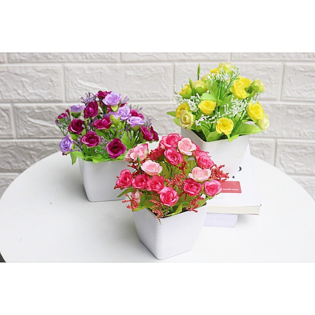 Cành hoa hồng kim cương 7 nhánh trang trí