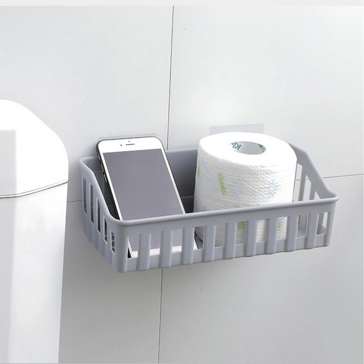 Combo 02 khay để đồ dán tường phòng tắm, nhà bếp không khoan đục giao màu ngẫu nhiên