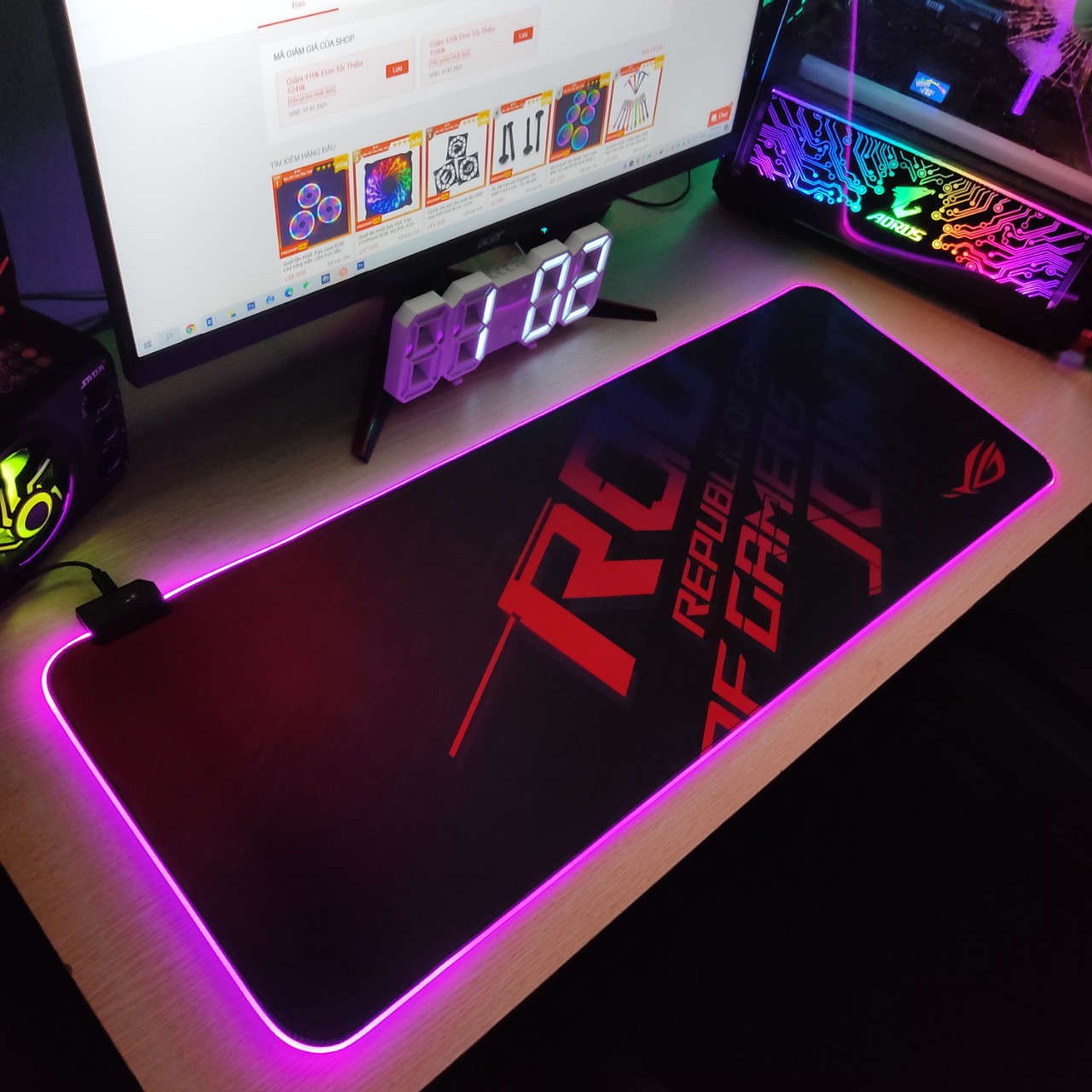 Mouse Pad, bàn di chuột, lót di chuột tích hợp Led RGB ROG sáng viền, kích thước 80cm x 30cm dày 4mm - Hàng nhập khẩu