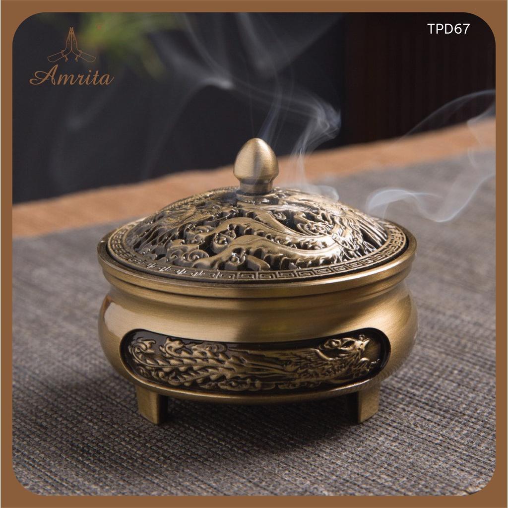 Lư Hương Bằng Đồng - Lư đồng đốt hương ba chân đế thiết kế sang trọng - Lư xông trầm bằng đồng nguyên khối, dày dặn,