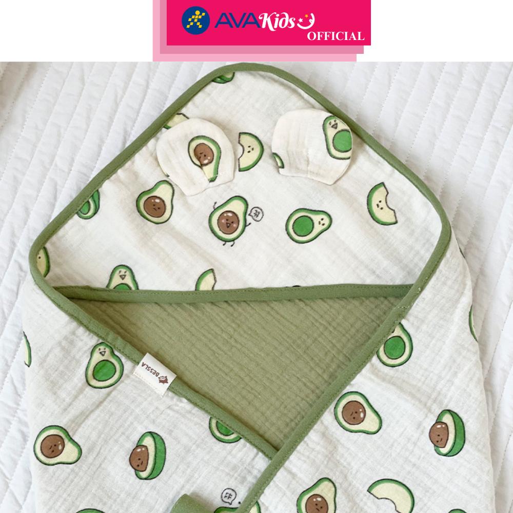 Khăn quấn cotton Bessla 70x70 cm - Quả bơ - Hàng Chính Hãng