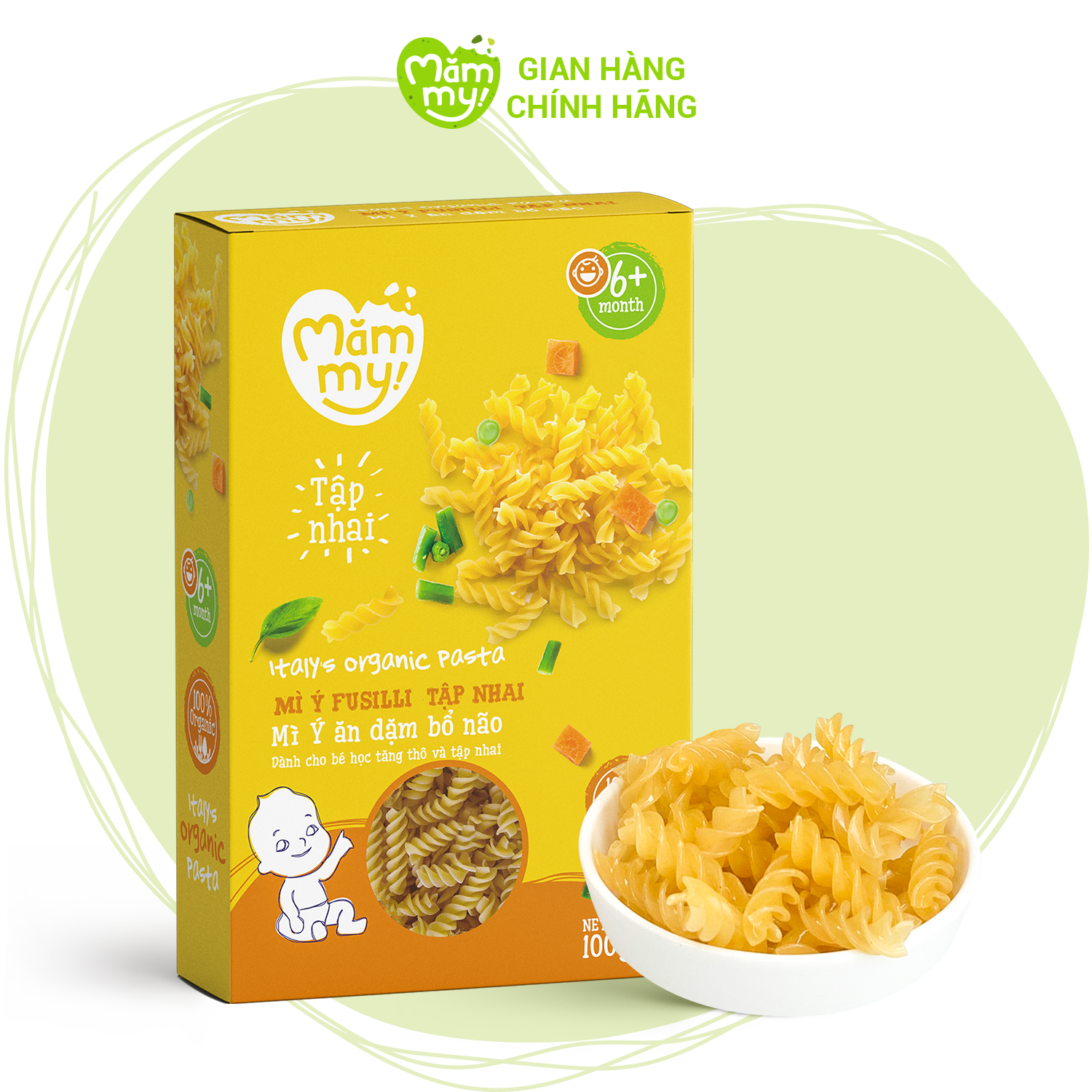 Mì ăn dặm cho bé tập nhai Fusilli hữu cơ MĂMMY hộp 100g