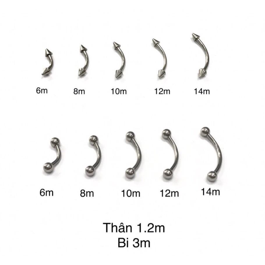 Khuyên mày cong màu bạc đủ size - XUÂN SHOP