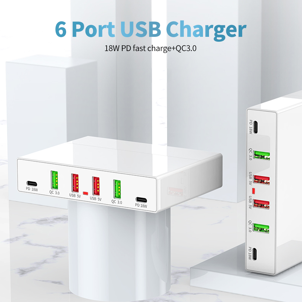 Bộ Sạc Di Động Sạc Nhanh Đa Chức Năng X5 6 Cổng USB Pd QC3.0 Cho Điện Thoại Di Động / Máy Tính Bảng / Máy Tính Xách Tay