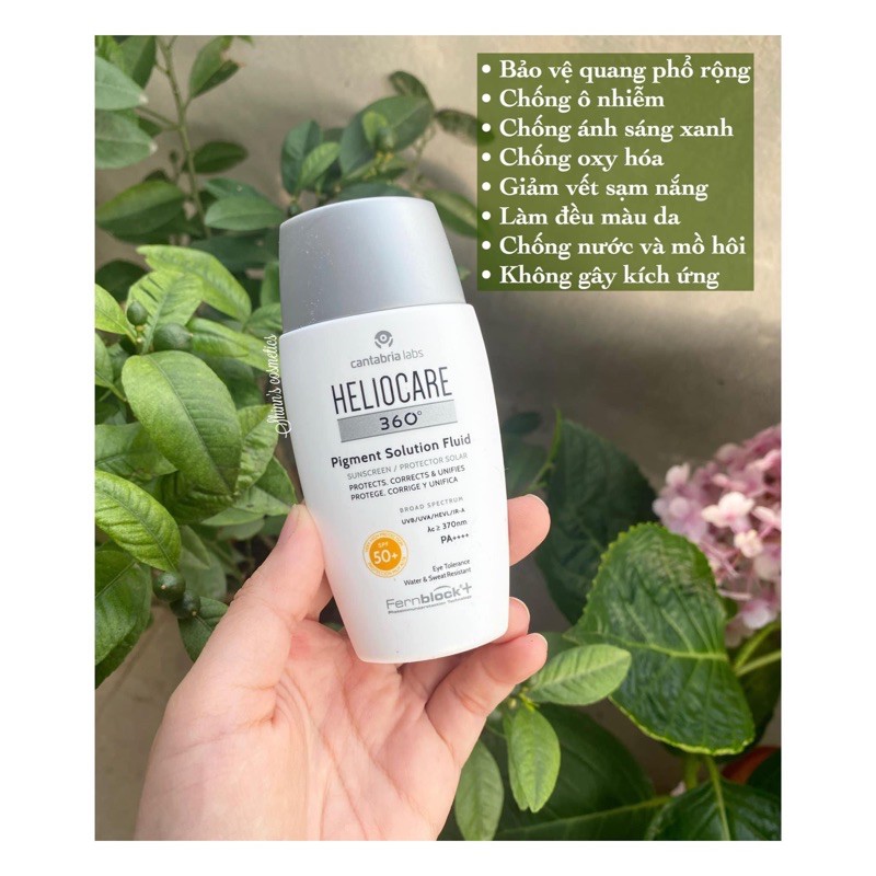 Kem Chống Nắng Heliocare 360º Pigment Solution Fluid SPF50+ Ultraligero Cantabria Labs Tây Ban Nha 50ml TẶNG KÈM MẶT NẠ BUTIQ LAB HÀN QUỐC