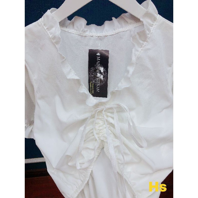 Bộ Chân Váy Áo Croptop Cổ V Dây Rút Set Váy Áo Dáng Ngắn Trắng Chất Đũi X017