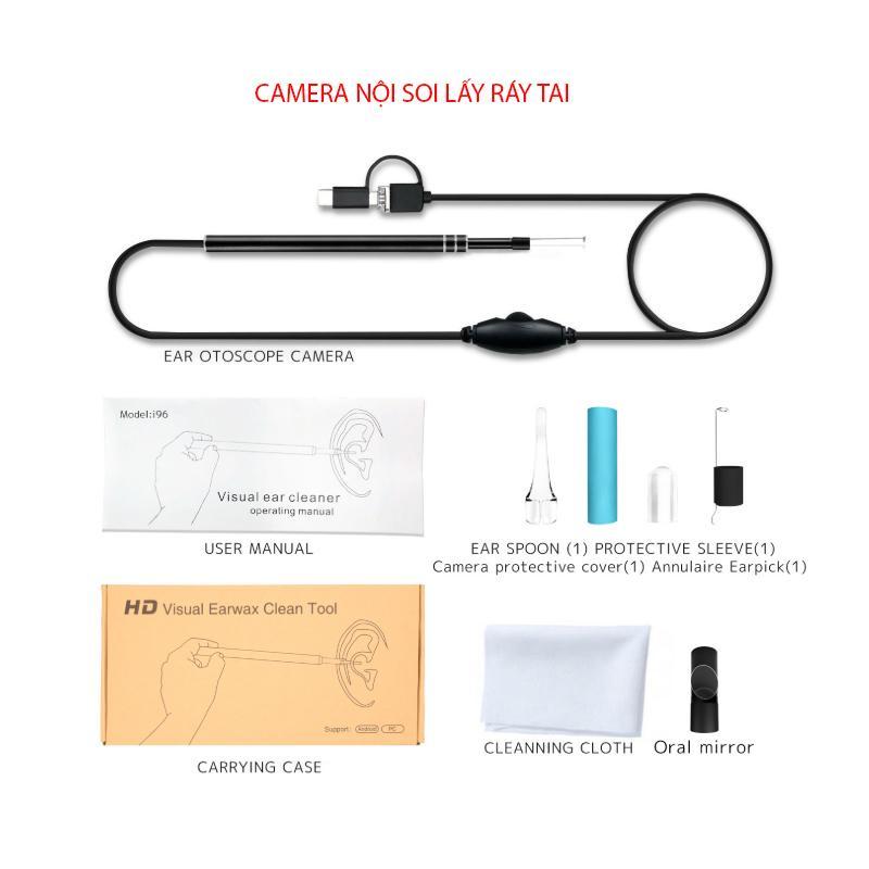 Camera nội soi lấy ráy tai, có đèn led hỗ trợ smartphone android và máy tính (với 3 đầu kết nối USB, mUSB