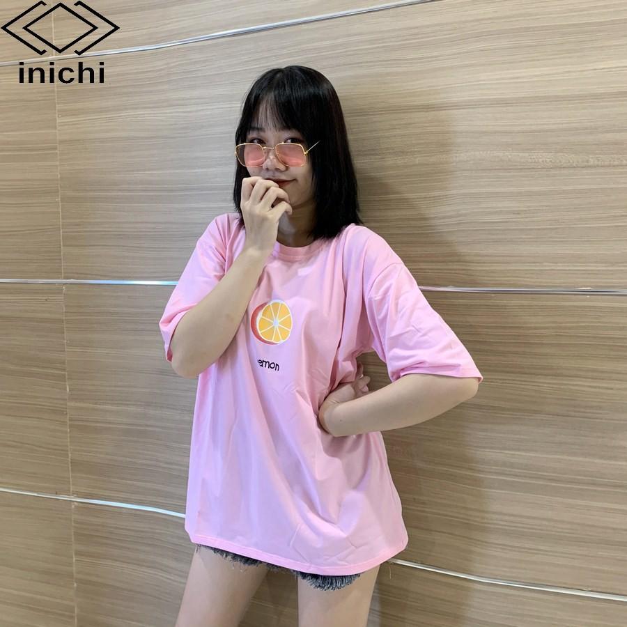Áo thun INICHI unisex tay lỡ form rộng cá tính in hình quả chanh - IC612 màu hồng