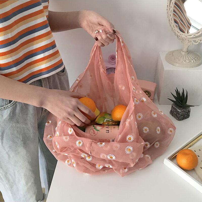 Túi xách Classy vải voan 2 lớp họa tiết thêu hoa cúc vintage đi chơi đi biển dạo phố T671