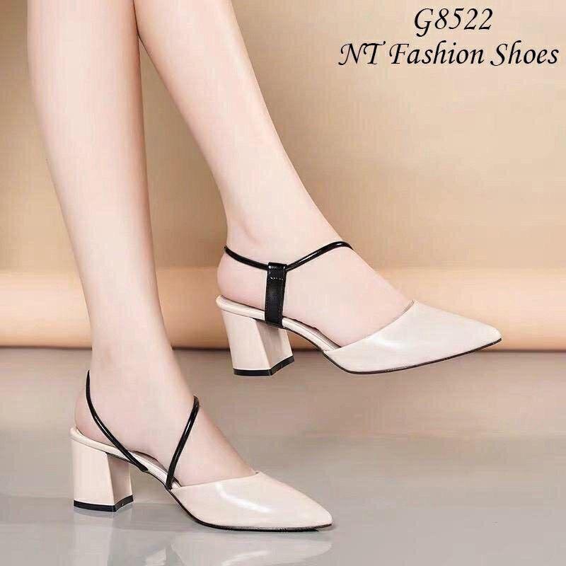 Giày nữ quai đáng yêu cao 5P màu kem Size 35