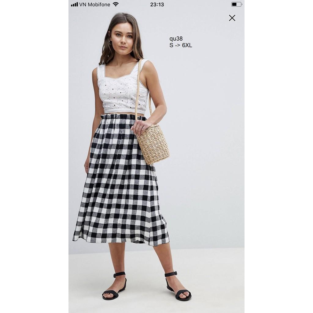 SKIRT126 CHÂN VÁY MIDI SỌC CARO
