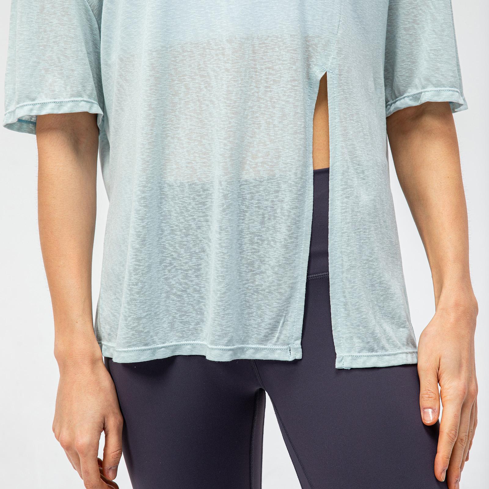 Áo thun nữ rộng rãi tay ngắn có xẻ tà phía trước để tập thể thao thoáng mát