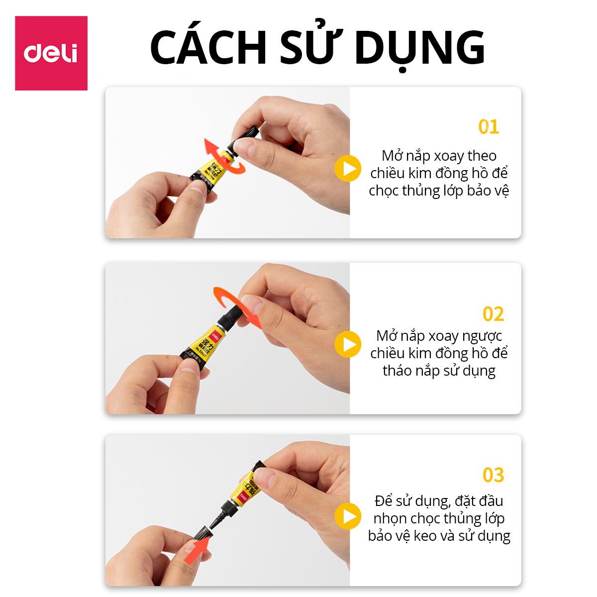 Set 3 tuýp keo 502 siêu dính cố định cực mạnh trong suốt khô nhanh Deli, keo dán giày, nhựa, gỗ, sắt, gốm sứ - Keo dán đa năng chuyên dụng tiện lợi