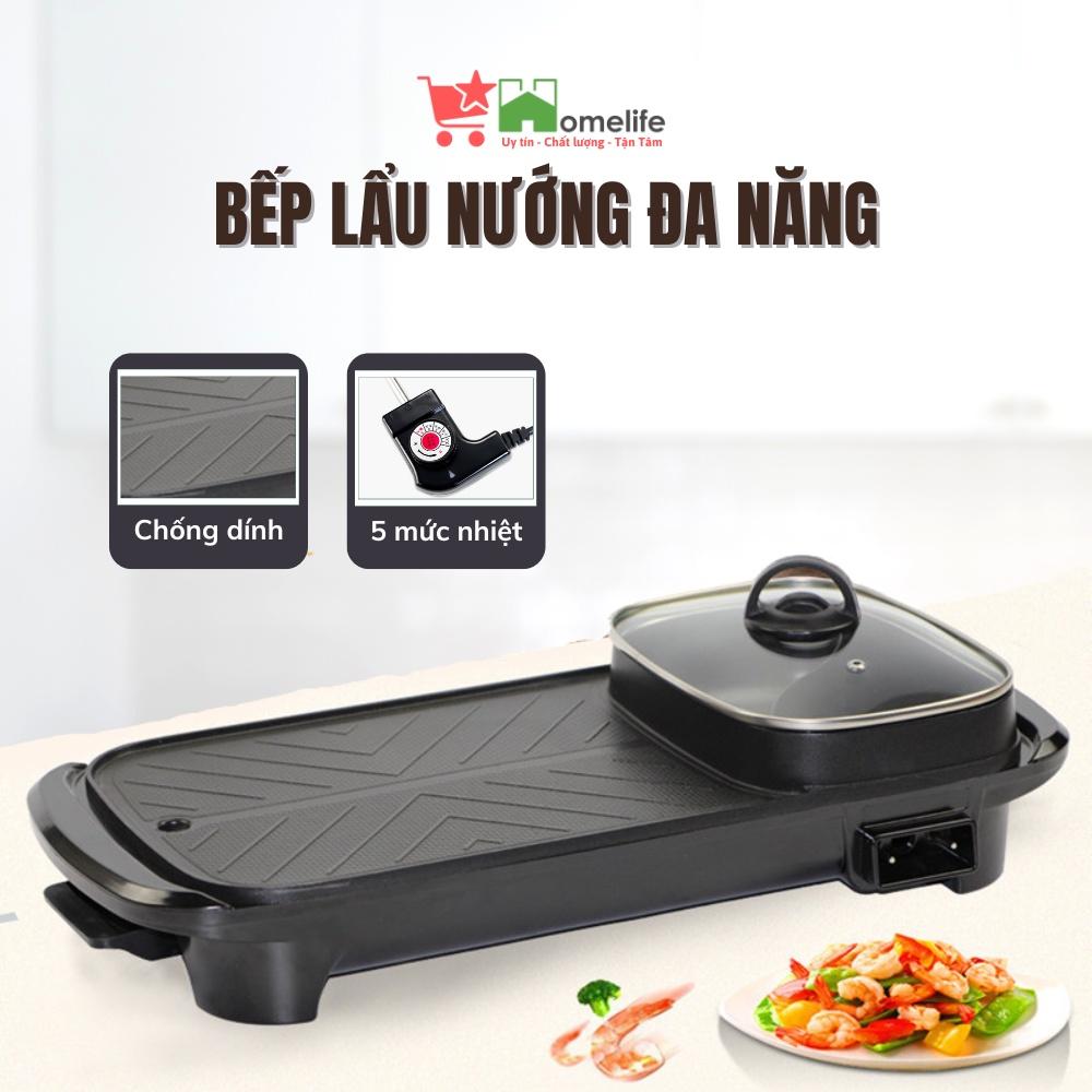 Nồi Lẩu Nướng Dài Đa Năng 2 in 1 - Bếp Nướng Điện Và Lẩu Cao Cấp Công Suất 1300W, Chống Dính Tiện Dụng Có Bảo Hành